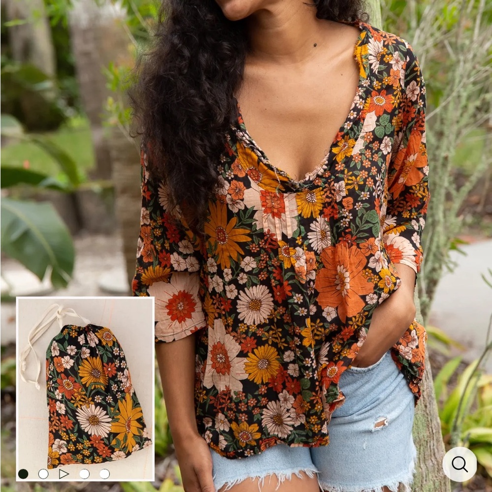 Natural Life L/XL Cotton Tunic in a Bag Top Orange Floral Lightweight Flowy - Picture 2 of 8